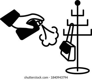 Ropa limpia profunda colgante Stand Coat RACK Concepto Vector Icono de glifo Diseño, Sanitización del espacio vital y símbolo de desinfección sobre el fondo blanco, esterilización de pertenencias personales signo