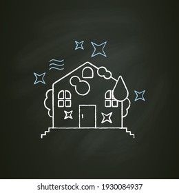 Deep cleaning chalk icon. Spring outdoor cleanup. Sweeping, wiping. House maintenance. Housekeeping concept. Isolated vector illustration on chalkboard
