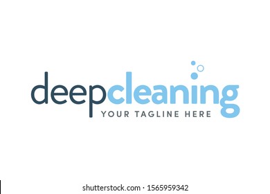 Deep Cleaning - Premium, Modern & Bold Lowercase Home Cleaning Company Graphic Brand Identity Logo Vector Template with Light Baby Blue and Dark Blue Water Foam Soap Bubble Line Icon