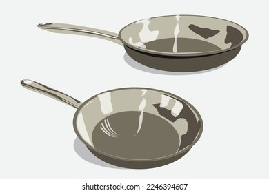 Deep cooking pans on empty background