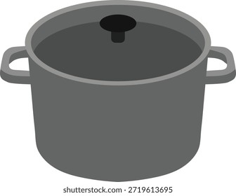 Uma panela de cozinha profunda com alças laterais e tampa equipada mostrada em cinza neutro.