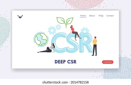 Deep Csr Landing Page Template. Corporate Social Responsibility. Tiny Characters. Ethical and Honest Business Strategy for Sustainable and Fair Rights Management. Cartoon People Vector Illustration