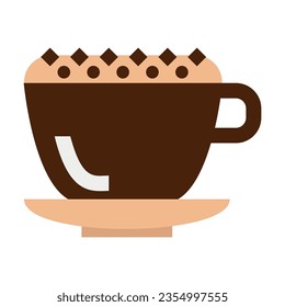 Deep cup of cocoa and cream. Hot drink for breakfast cartoon illustration. Drinks and beverages concept. Colored flat vector isolated on white background