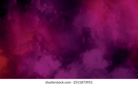 Aquarela magenta escura profunda em fundo preto. Cor de água rosa claro brilhante no fundo preto. Close colorido de fumaça sobre um fundo preto.