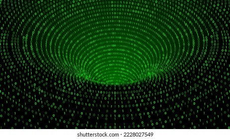 Deep data vortex. Funnel with binary data matrix, digital tunnel and internet portal vector abstract illustration