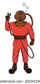 Deep Diver Red Suit Cartoon Character 