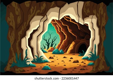 Deep Dryness Cave with Dead Tree in Vector
