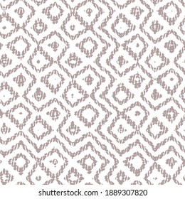 Deep dyed geometric beige and white folk motifs vector textures print seamless pattern design  weave fabric. Grunge background illustration.