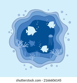Deep effect marine life scene vector illustration