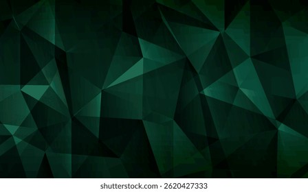 Fundo Geométrico Abstrato Verde Esmeralda Profundo Apresentando Triângulos de Poli Baixo, Perfeito para Projetos de Design Moderno ou Cenários Digitais, com uma Textura Poligonal Sofisticada