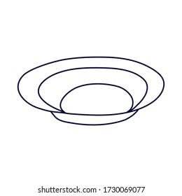 Deep empty plate in doodle style. Hand drawn vector illustration in black ink isolated on white background.