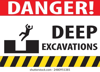Vector de aviso de excavaciones profundas, Peligro excavaciones profundas signo Vector