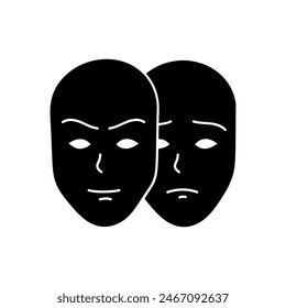 Deep fake icon two face masks with different moods black hand drawn icon