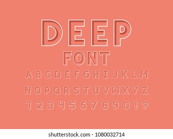  Fuente profunda. Números y letras del alfabeto vectorial. Diseño tipográfico. 
