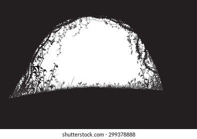 deep forest cave, black and white, vector,