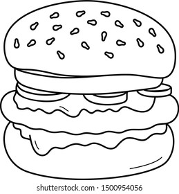 Deep fried burger. Vector outline icon.