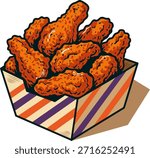 Deep Fried Chicken Wings in Box Vector Illustration