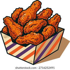 Deep Fried Chicken Wings in Box Vector Illustration