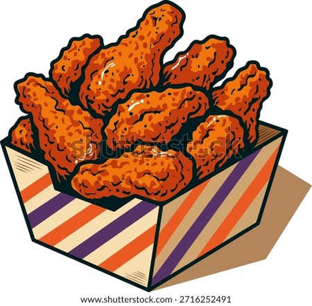 Deep Fried Chicken Wings in Box Vector Illustration