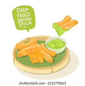 Deep fried dough stick with Thai Pandan Custard cartoon vector on white background.