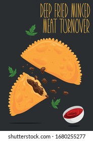 Deep fried minced meat turnover. Chebureki. Vector illustration