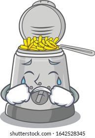 Deep fryer cartoon character concept with a sad face