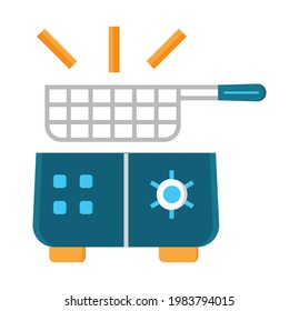 Deep fryer flatt icon vector. Kitchen small appliances line sign. Household tools symbol for app, web. Cooking equipment for oil fry potato  is shown.