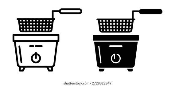 Deep fryer icon outline vector. Fry basket. Electric machine. Deep Fryer Icon Set Black and White Minimalist Illustrations Vector Design. 