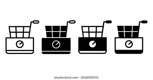 Conjunto de ícone de fritadeira preto e branco Ilustrações minimalistas Vetor Design
