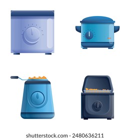 Deep fryer icons set cartoon vector. Various deep fat fryer. Kitchen appliance, smart technology