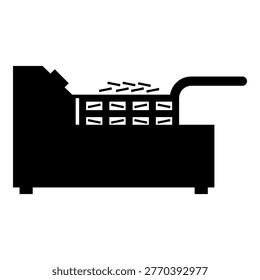 Deep fryer with mesh basket handle and french frie kitchen appliance for fast food concept roast product in hot oil Air fryer icon black color vector illustration image flat style simple