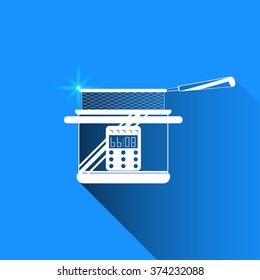 Deep fryer on blue background. Vector isolated