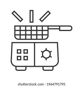 Deep fryer pixel perfect icon vector. Kitchen small appliances line sign. Household tools symbol for app, web. Cooking equipment for bread is shown.