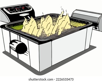 Deep Fryer Realistic Vector Illustration Vector Cartoon Drawing