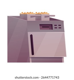 Deep fryer. Vector illustration of kitchen appliance for cooking French fries in hot oil. Modern industrial technology. Flat cartoon style. Isolated background. Icon.