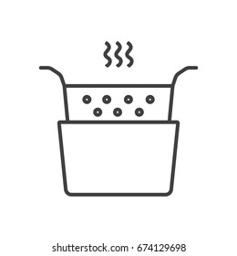 Deep frying line icon. Cooking process illustration.