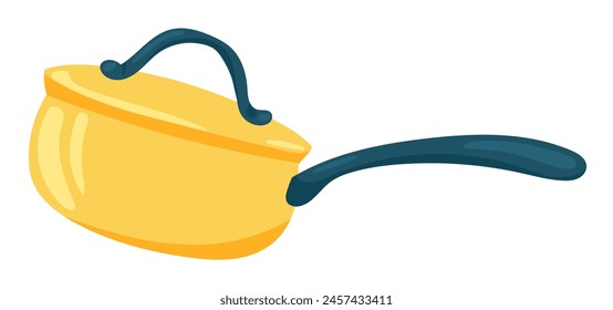 Deep frying pan with lid in flat design. Kitchenware for cooking meal. Vector illustration isolated.
