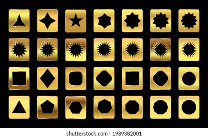 Deep Gold Premium Gradient Swatches Palette Set. Circle, square, rhombus, pentagon, hexagon, octagon, star and many more geometric shapes