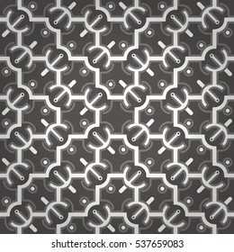 Deep gray fancy seamless pattern in alien style. Bright, contrast design for surface, banner, game or other purpose. Vector background. Classic decor. Equable mosaic repeatable backdrop.
