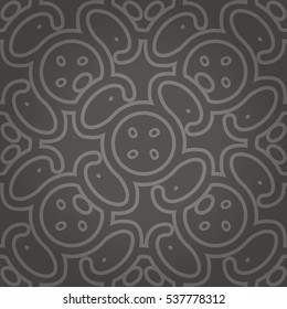 Deep gray fancy seamless pattern in tissue style. Complex tessellated repeatable backdrop. Retro motif. Vector background. Bright, symmetric design for carpet, fabric, surface or other purpose.