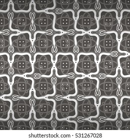 Deep gray geometric seamless pattern background in indian style. Bright, graphic design for game, carpet, ads or other purpose.