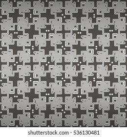 Deep gray geometric seamless pattern in maze style.