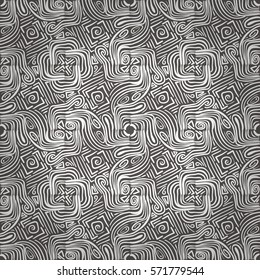 Deep gray ornamental seamless pattern in stripes style.
