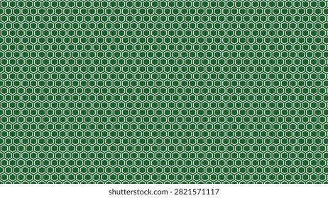 Deep green background filled with tightly packed white hexagons. Geometric pattern, honeycomb structure, clean design.