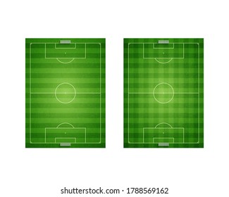 deep green football court set with damage texture. striped and checkered lawn. vector illustration.