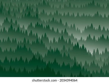 Deep green forest landscape with haze