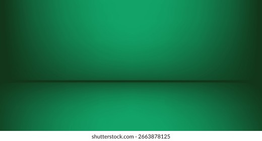 Fundo de gradiente verde profundo, ilustração vazia da sala de estúdio