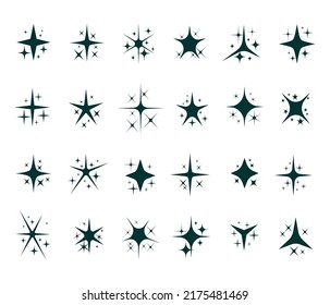 Deep Green sparkles symbols vector. The set of original vector stars sparkling icon. Bright firework, decoration twinkle, shiny flash. Glowing light effect stars and bursts collection. Vector