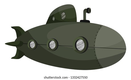 Deep green submarine vector illustration on white background.