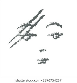 Deep grey vector brush line, human face expression